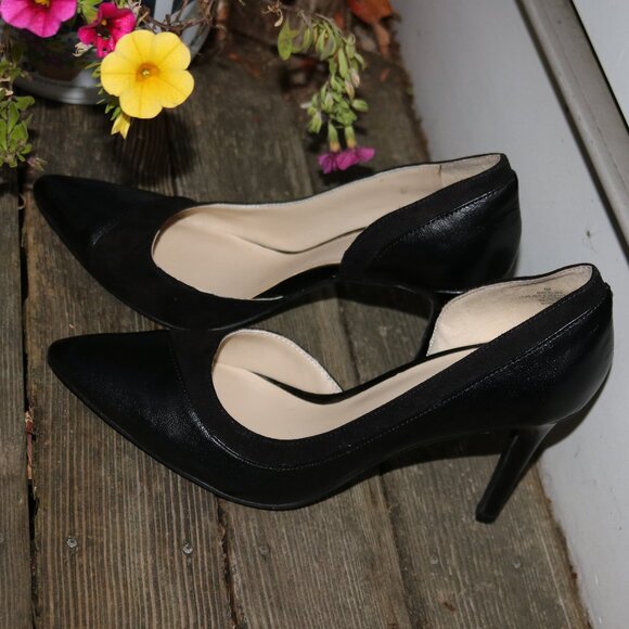 Nine West Black Leather Suede Pointy Toe Pump Heels Sz 6 - Picture 4 of 8
